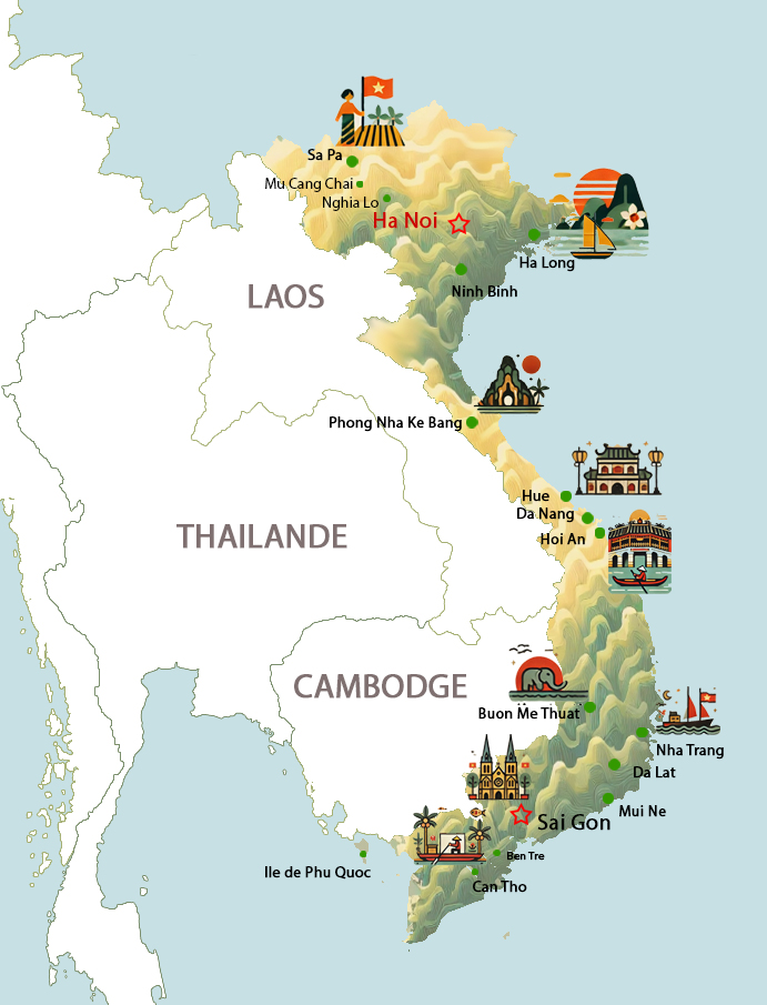 Carte touristique et géographique du Vietnam